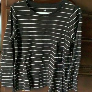 J. Jill Black and White Striped Long Sleeve Tee